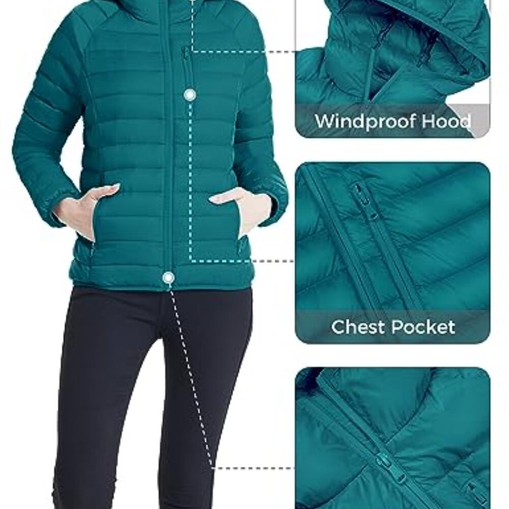 Packable Down Puffer Jacket Hooded Winter Coat Li… - image 7